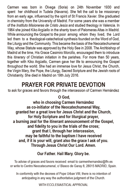 Prayer card of Carmen Hernández - reverse